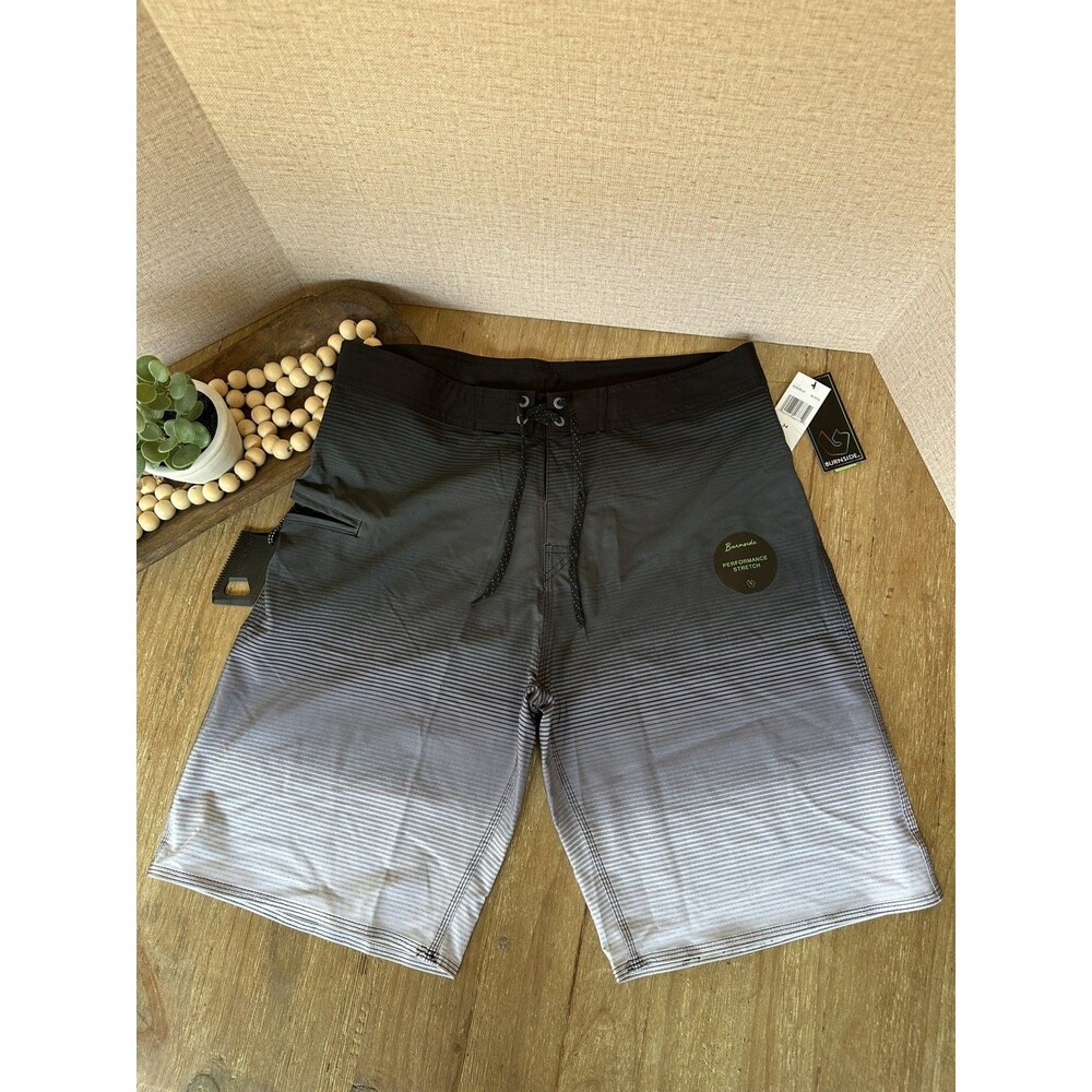 NWT Burnside Men's 4-way Stretch Boardshorts Swim Black/Grey Gradient Size 34